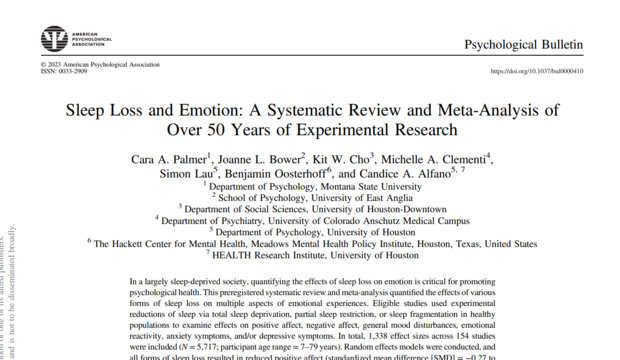 Perte de sommeil et émotions : revue systématique et méta-analyse de plus de 50 ans de recherche expérimentale